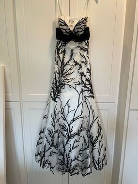 Jovani white black sequined strapless fit and flare Prom Gown